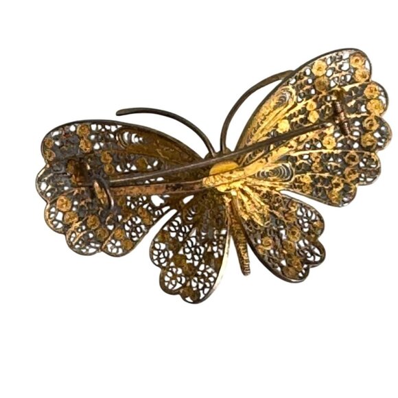 Antique 800 Gold & Silver Overlay Filigree Butterfly Pin Brooch Elegant Jewelry - Picture 5 of 6